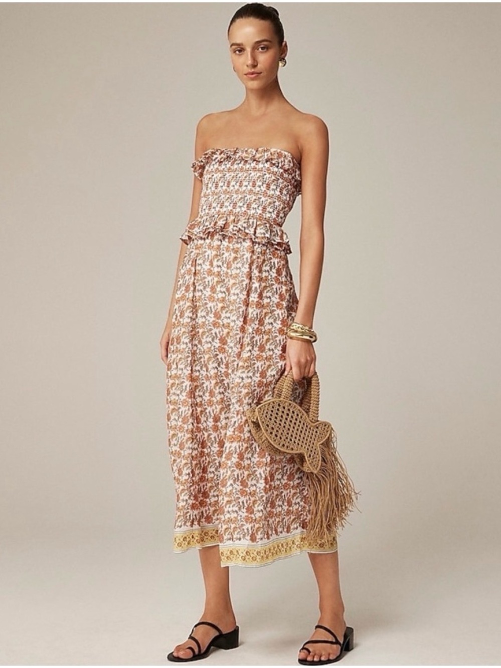 J.Crew Ravenna Dress in Sunset Rose Block-Print Ramie M